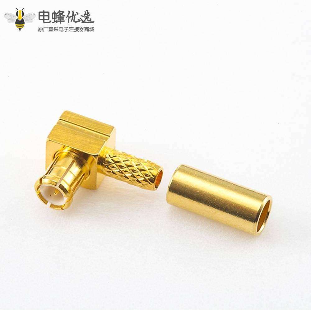 MCX同轴线焊接接头公头弯式铜镀金50&Omega;