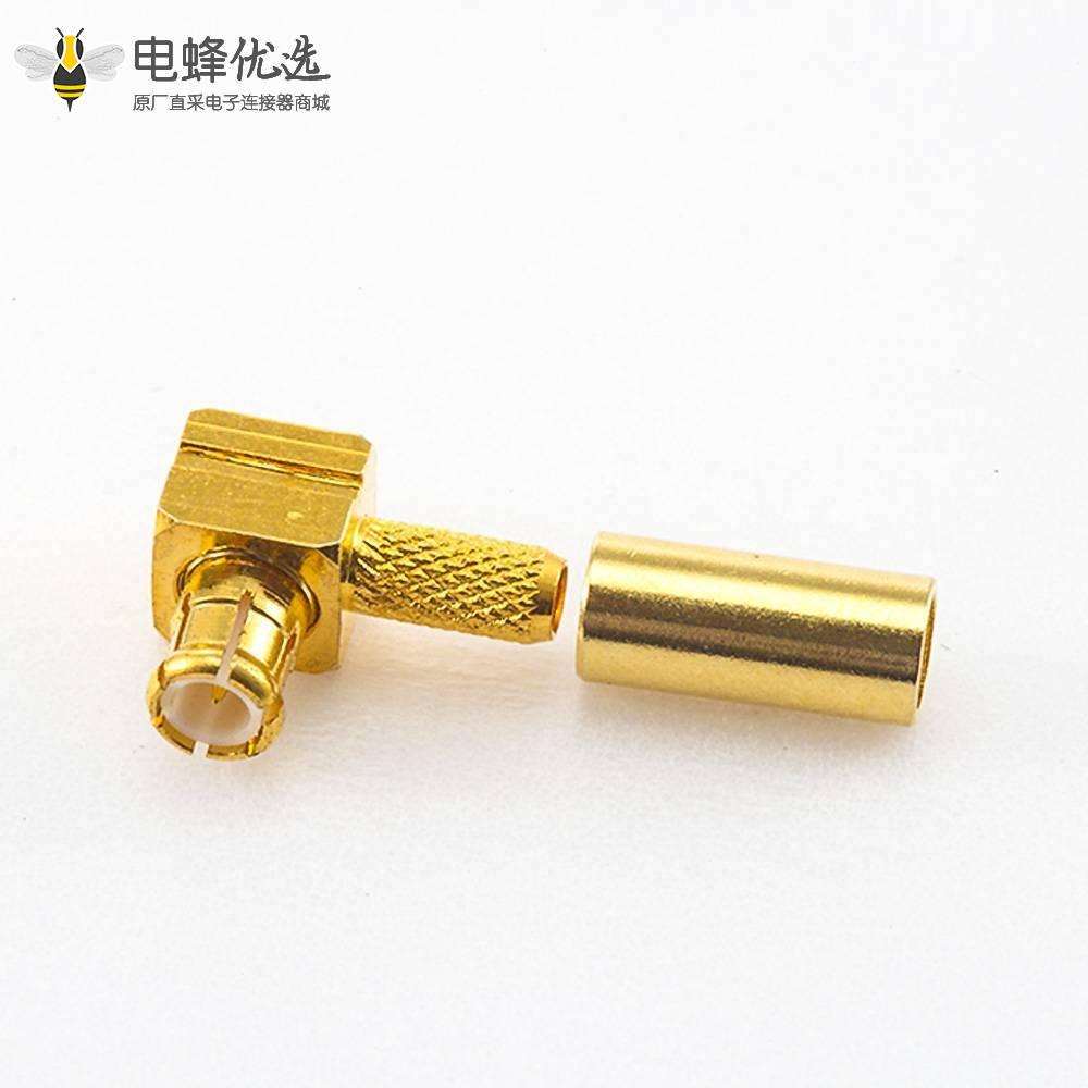 射频连接器MCX压接式接头公头弯式铜镀金50&Omega;