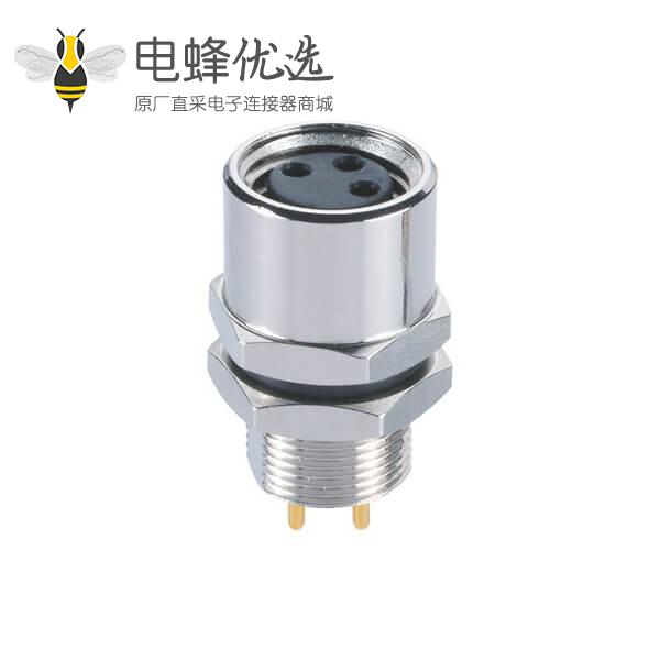 M8传感器接头A型3/4/6/8芯直式穿墙后锁防水接PCB板母座