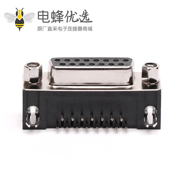迷你 D Sub 15针弯式接PCB板铆锁焊板母座