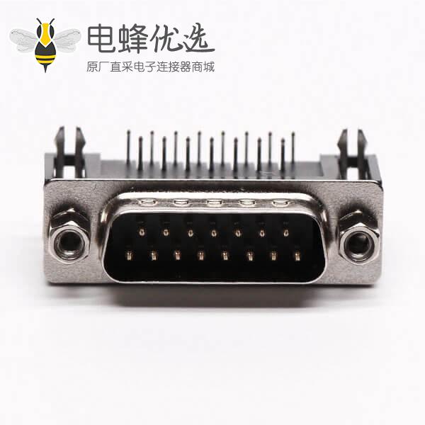 D-Sub15连接器插座公头弯式90&deg;黑胶铆锁接PCB板