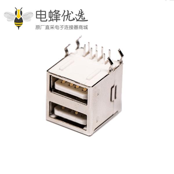 2.0双层usb母座type a弯式插孔接PCB板