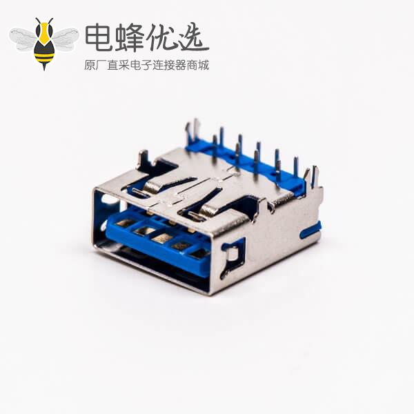 usb3.0蓝色接口type a母座弯头穿孔插板带鱼叉脚