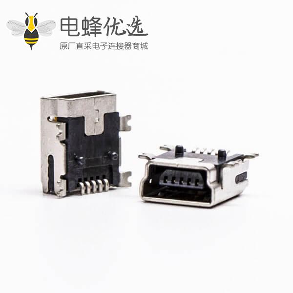 micro usb b型mini母头B型5针90&deg;SMT贴板式接头