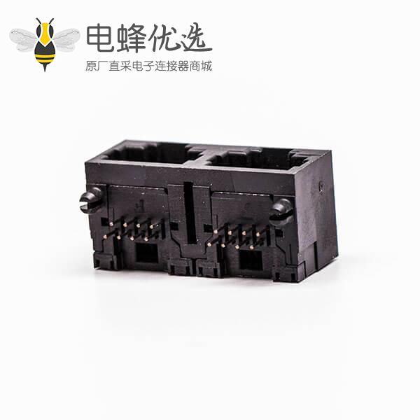 rj45直通式双网口插座母头弯式8全塑黑色无灯接PCB板
