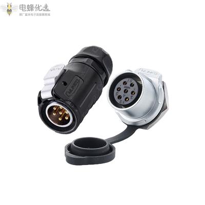 LP20-7芯快速插拔塑胶公头7芯金属螺母座航空防水连接器插头插座