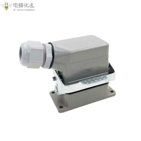 10芯16A矩形重载连接器HDC双出口单双扣热流道插头航空插座PG16开孔安装