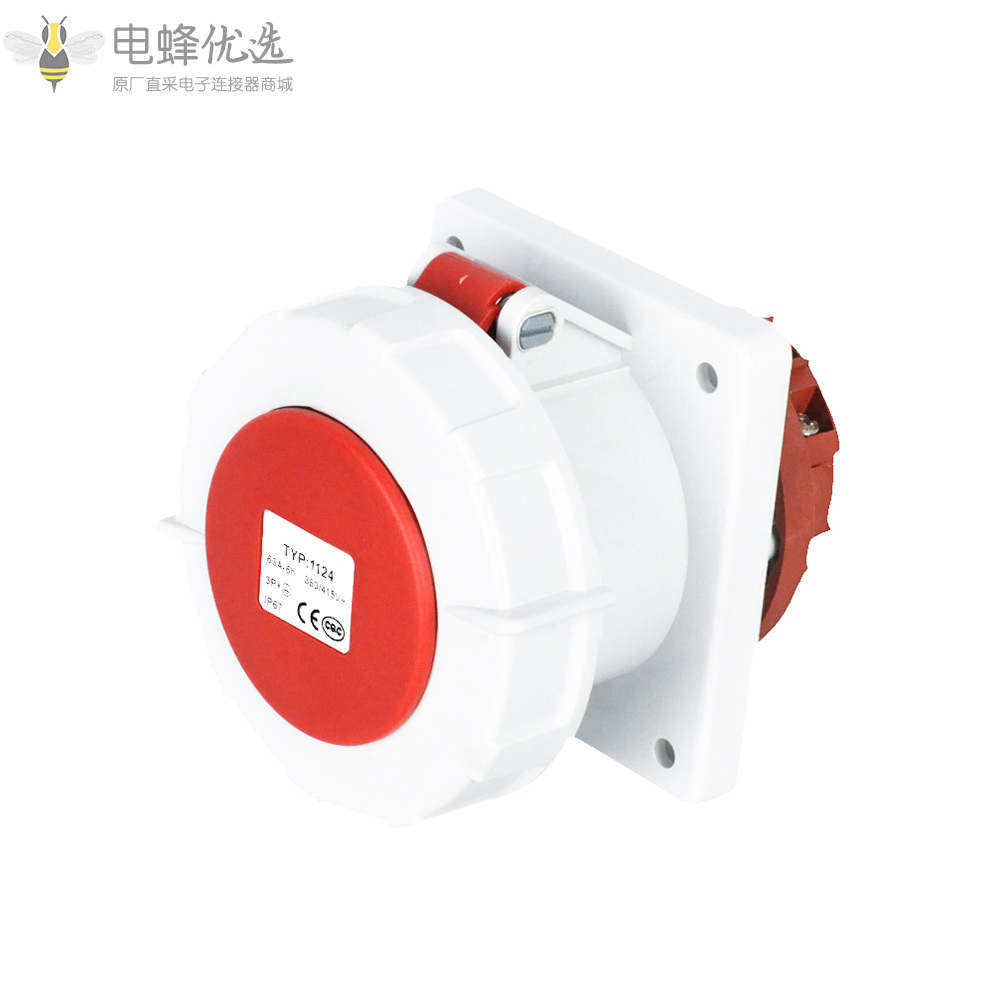 TYP1124工业连接器4芯63A400V防水IP67暗装直插座3P+E工业插座