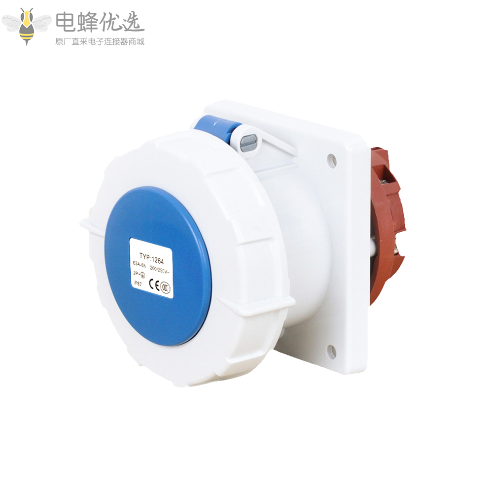 暗装直插座TYP1264工业连接器3芯63A400V防水IP67工业插座3P+E