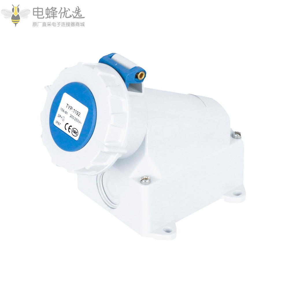 TYP1192蓝色IP67防水工业连接器3芯欧标16A230V明装插座2P+E