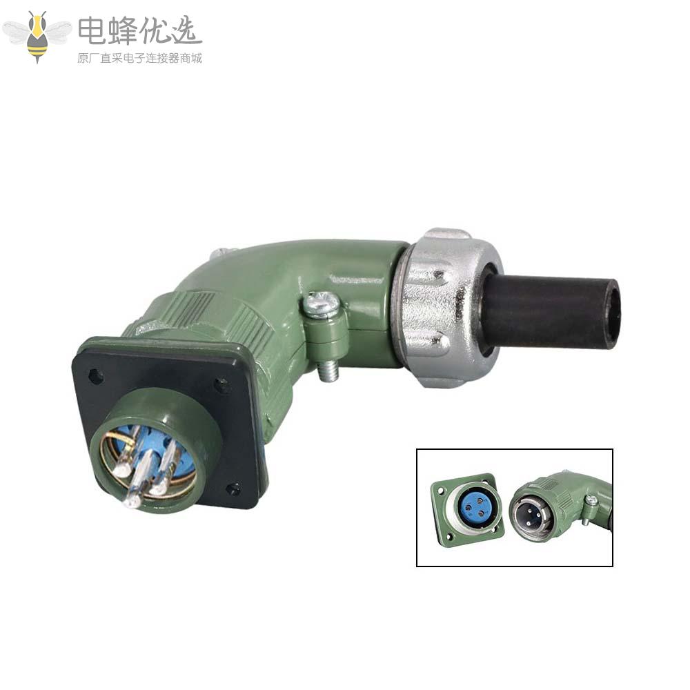 YD20弯式3芯反装TS+Z航空连接器25A500V防水航空母座公头2P+PE