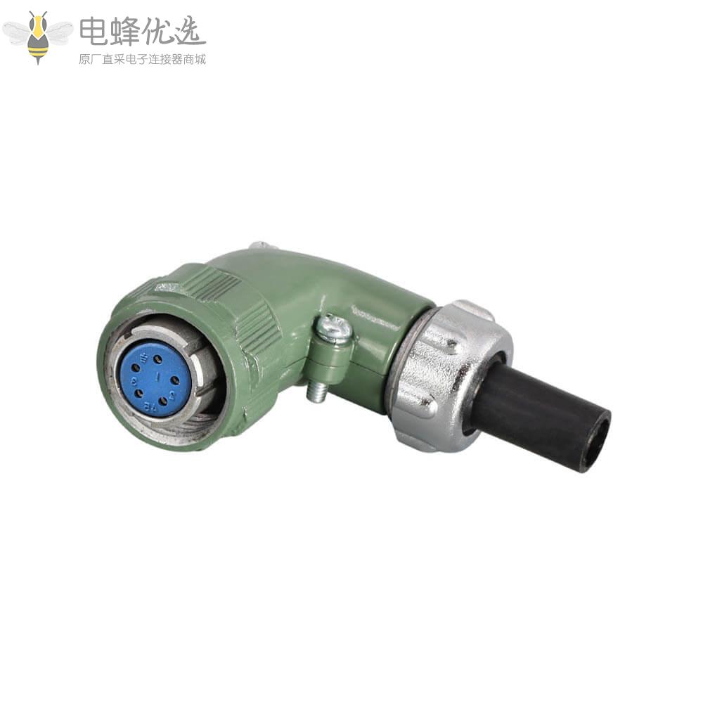 圆形5芯YD20弯式正装TS航空连接器10A防水插头带胶套2P+PE