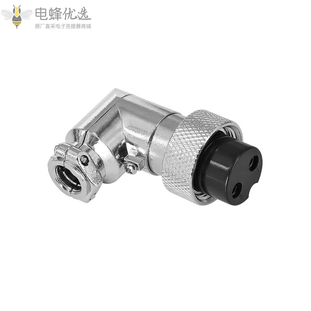 GX20-2芯弯头金属外壳后锁板焊线式10A250V航空插头插座连接器
