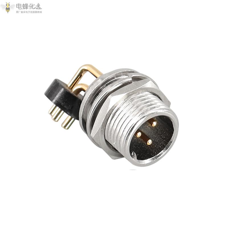 GX12正装弯式3芯5A125V航空连接器PCB焊板式插座开孔12mm