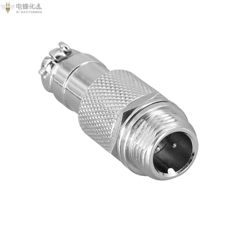 铜芯镀银GX12对接式2芯航空连接器5A125V直式金属连接器