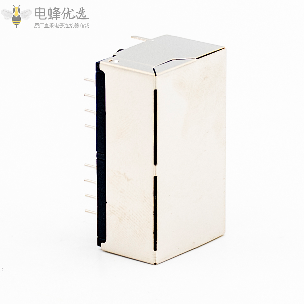 rj45 双口母座铜壳8p弯角屏蔽不带灯网线插口接PCB