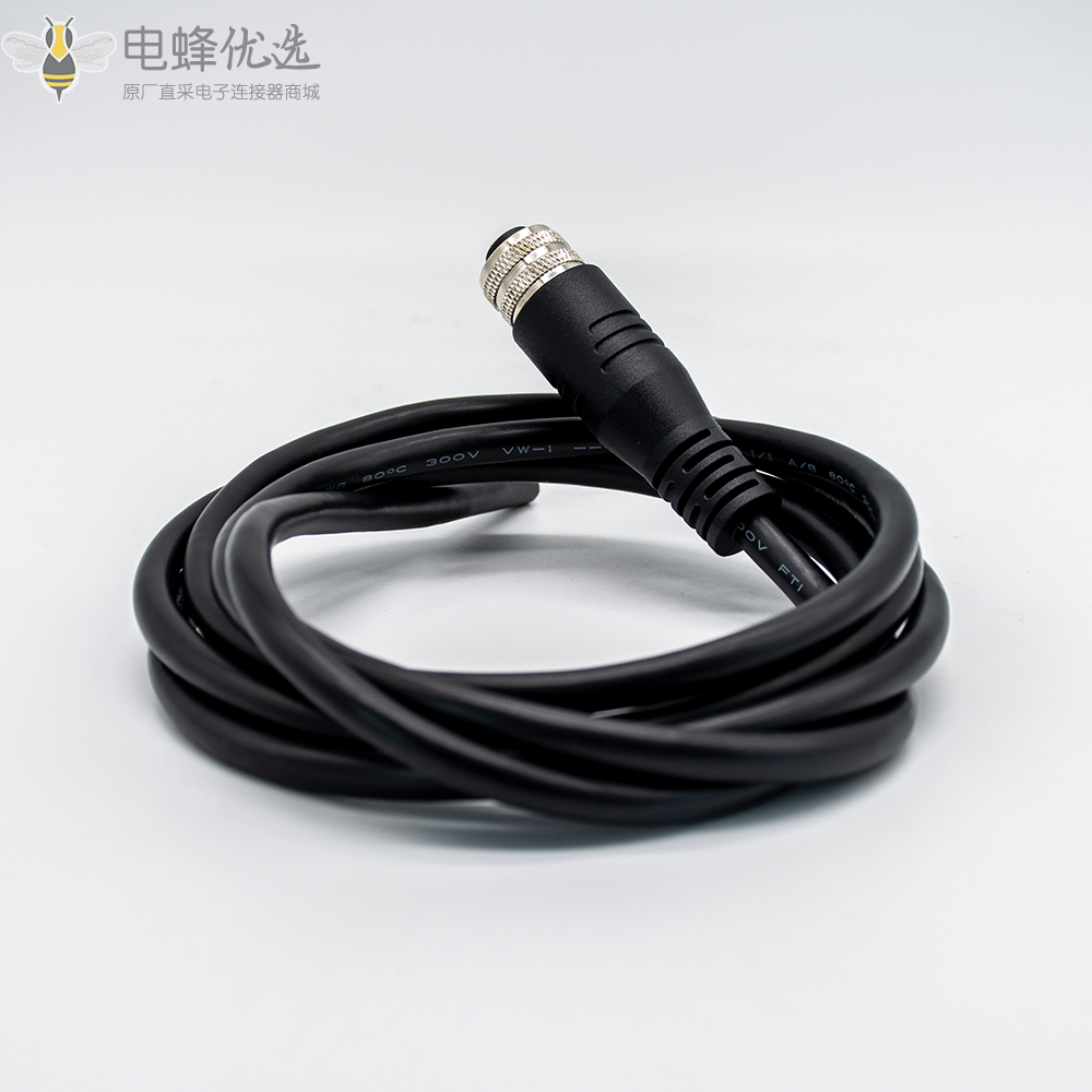 M12连接器5P A型 公弯头成型式带线1.5M航空插头防水连接器