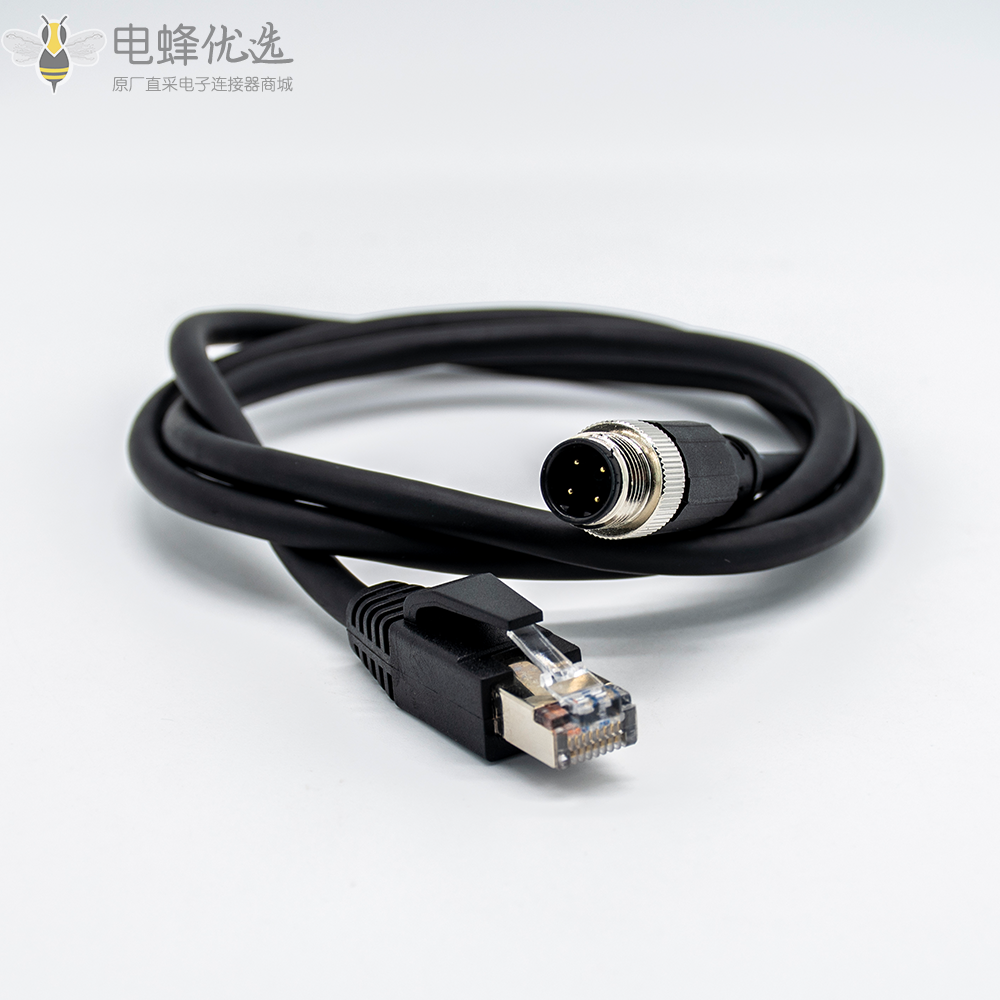 M12网线D Code 4芯公头转RJ45公头注塑电缆1M
