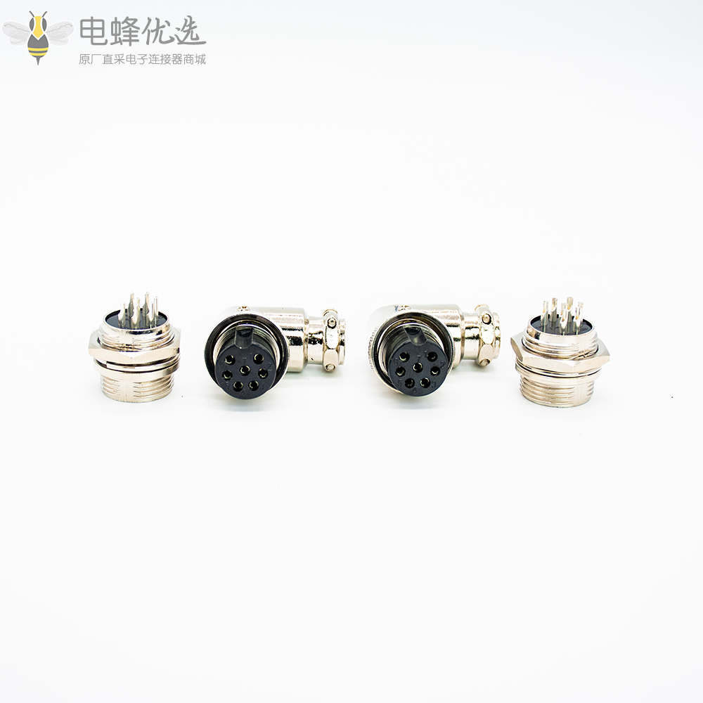 7芯防水连接器GX16弯式金属公母连接器