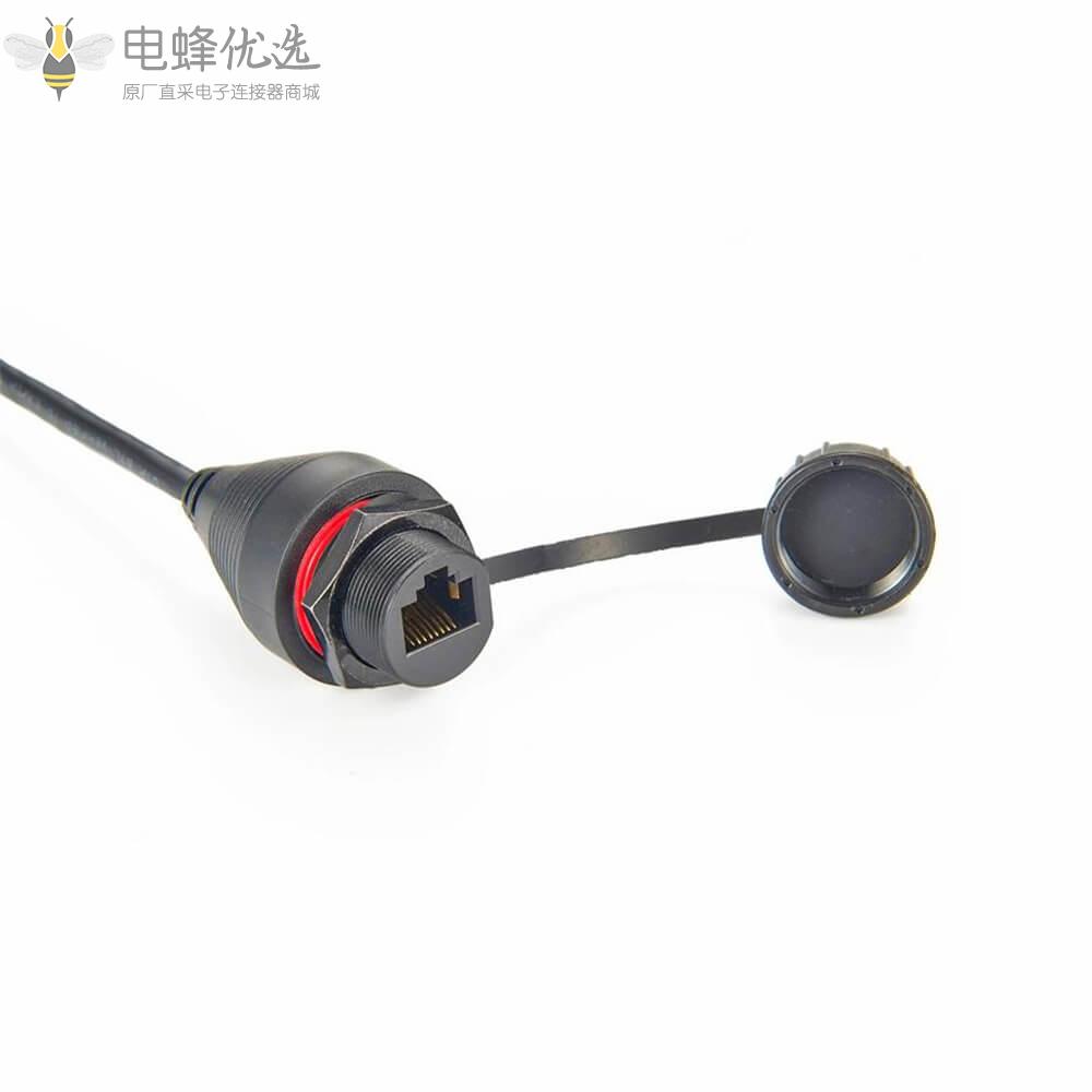 RJ45圆形防水公头转母头带盖子接0.5米线材