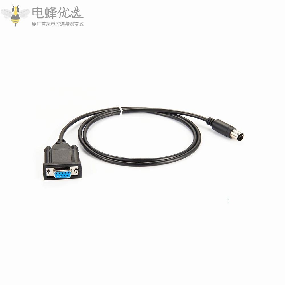 DB_9芯直式母头转迷你DIN_6芯直式公头接RS232串口线1米连接线