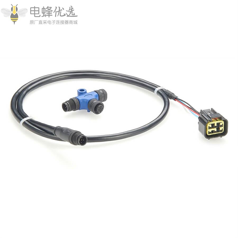 船用电缆NMEA_2000雅马哈6针母头转M12公头5芯发动机线材5米接口电缆/三通连接器