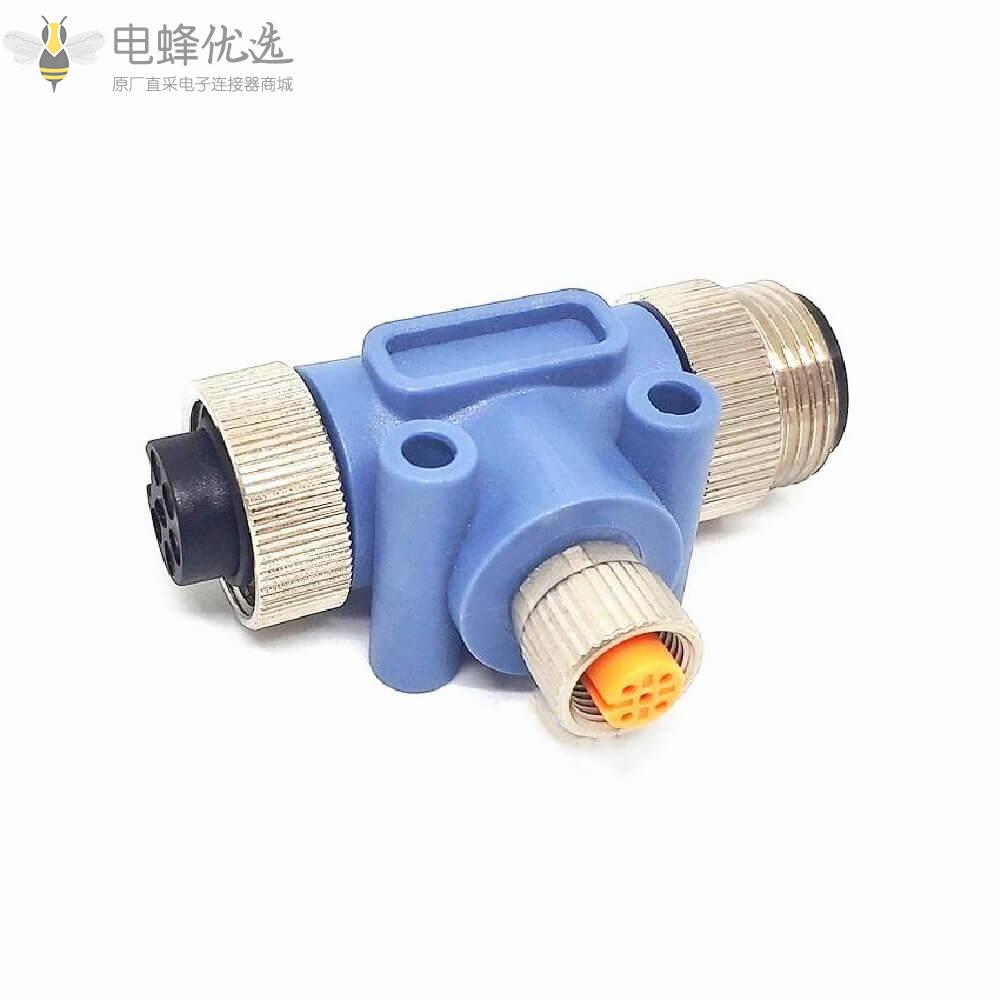 NMEA2000_T型转接头M12_5芯母头转7/8公头和7/8母头船舶连接器厂家