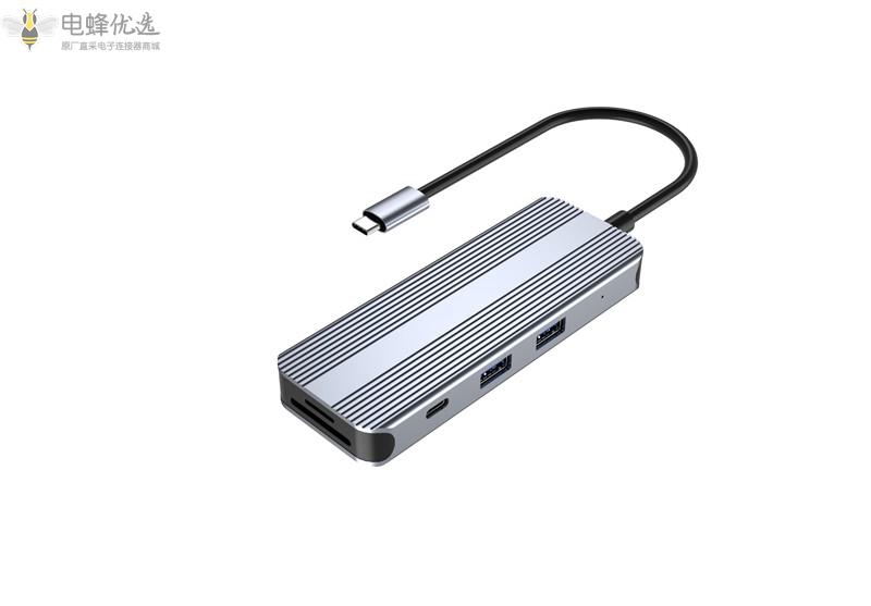 铝制USB集线器USB_C型集线器3.0多功能适配器8合1适用于Macbook_Pro_Air_Ipad_Matebook_OEM状态充电卡ABS