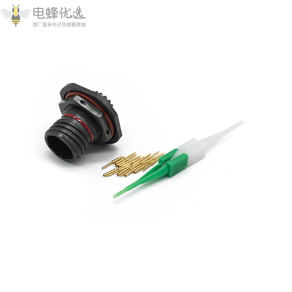 D38999螺母安装连接器13芯A键位11号壳体带孔母插座