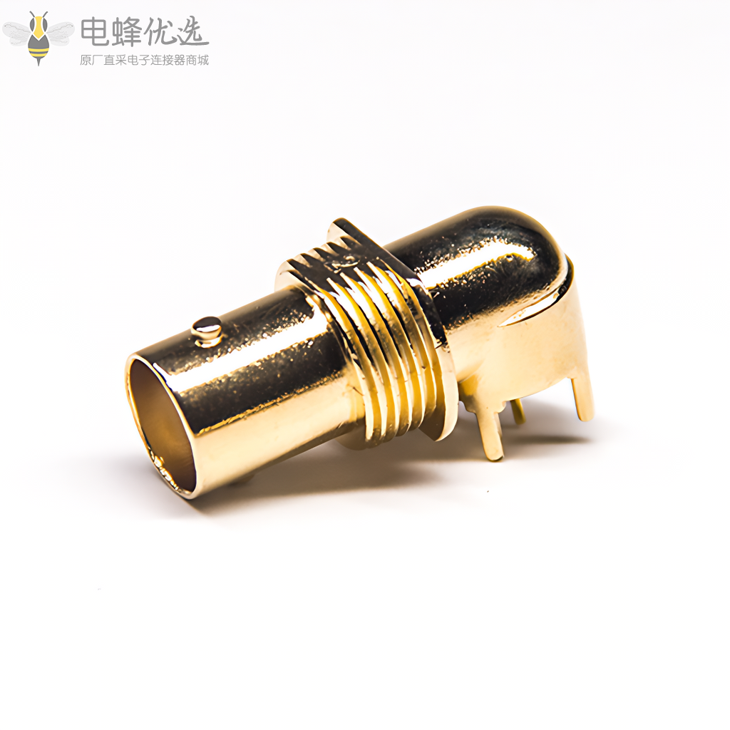 bnc插板接PCB板连接器弯式镀金母头穿墙面板安装