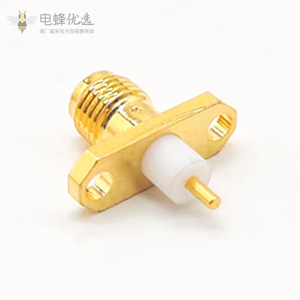 面板SMA PCB安装连接器2孔法兰母头直式焊板