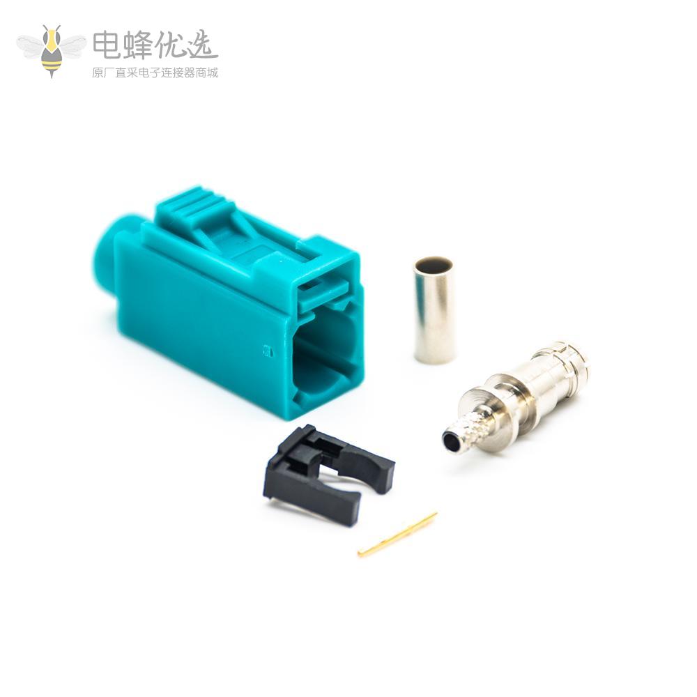 Fakra Z头母水蓝色压接焊接连接器用于RG316 RG174