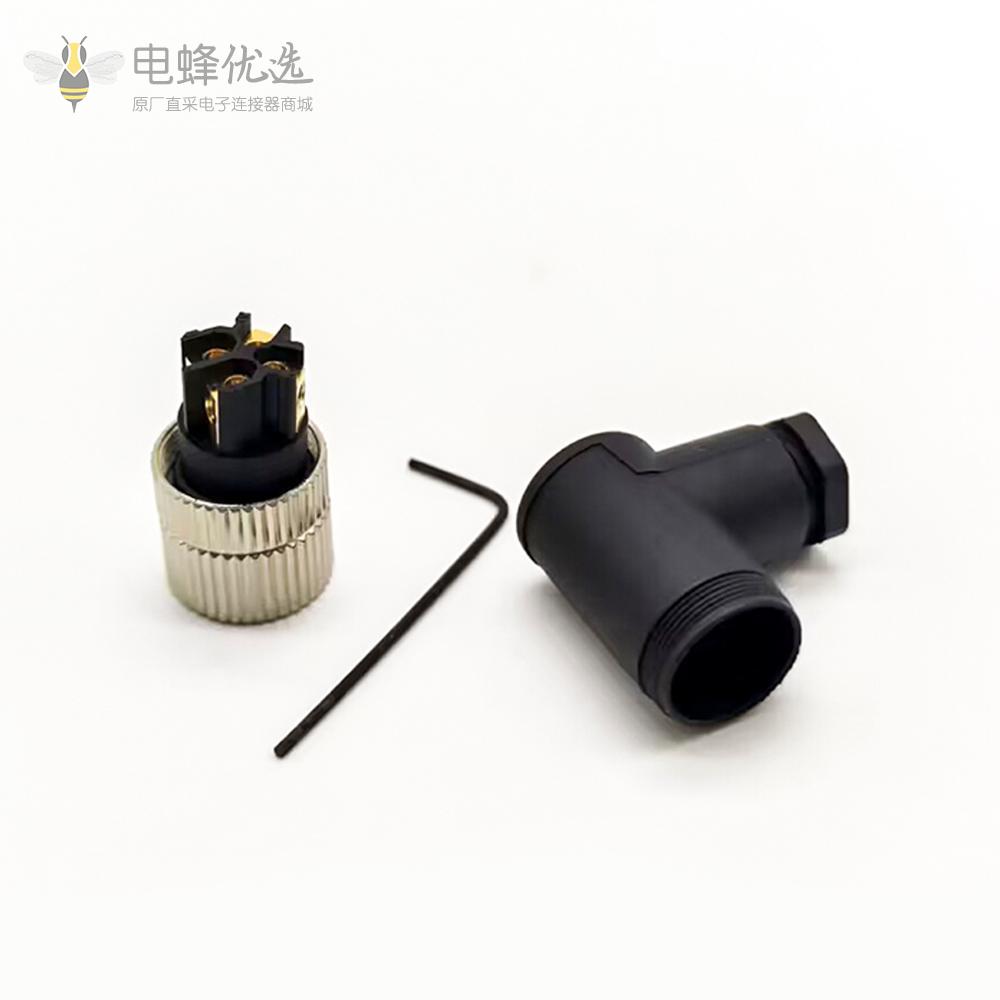 M8弯角防水插头90度母插头4芯A型组装式接线航空插头