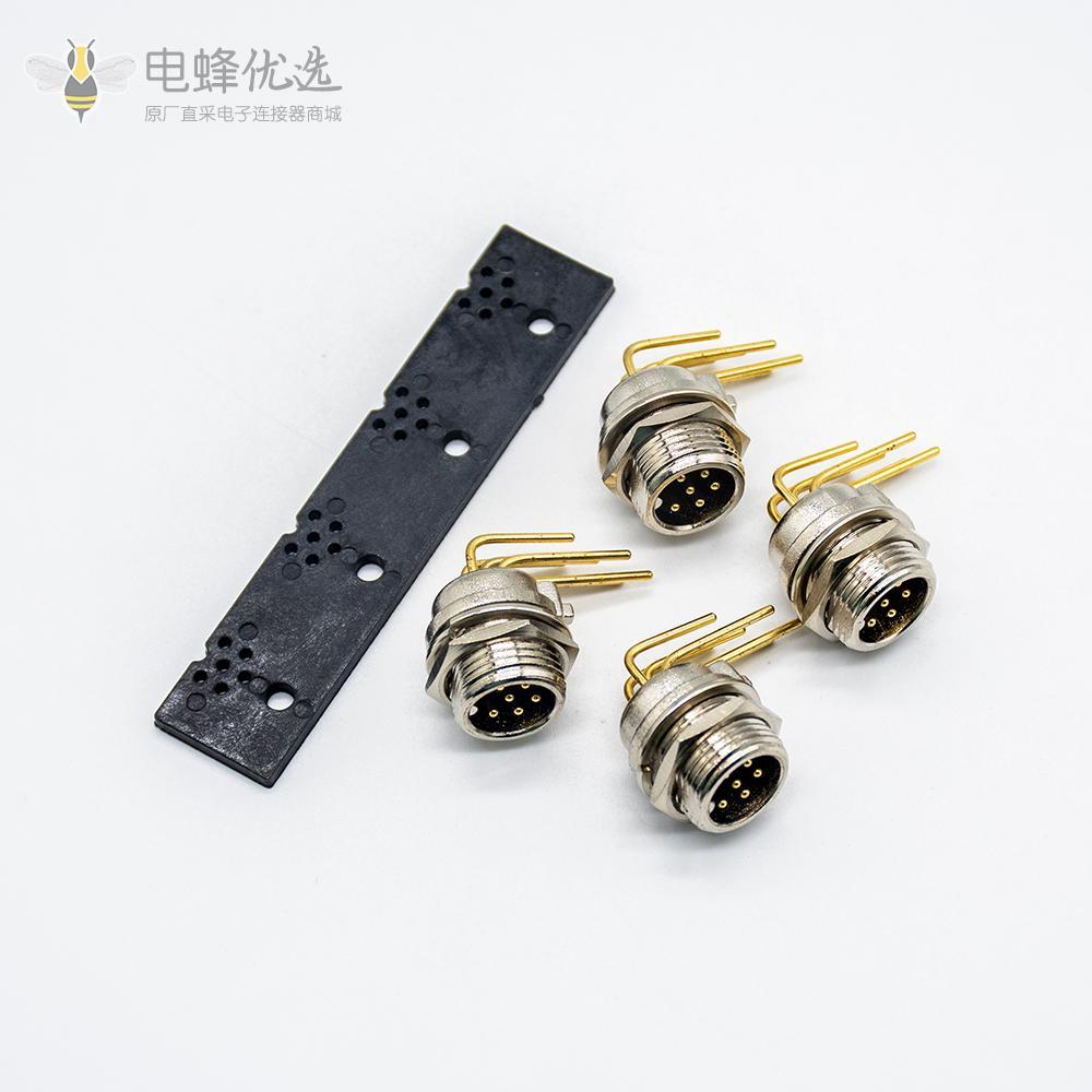 gx12 航空插座90度弯式6芯1&times;4金属外壳前锁板面板安装连接器